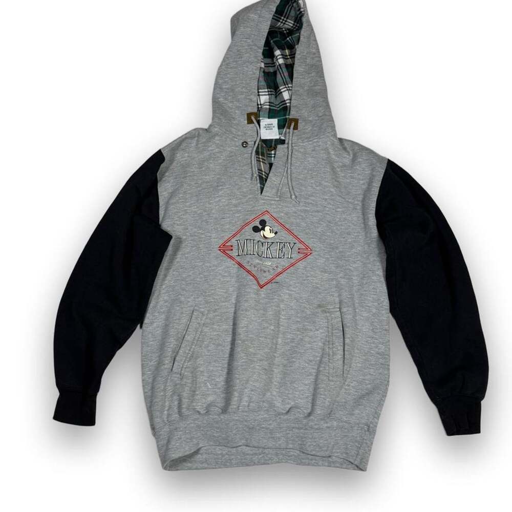 VINTAGE 90s Mickey & Co Genus Hoodie Sweatshirt XL Colorblock Plaid Lined